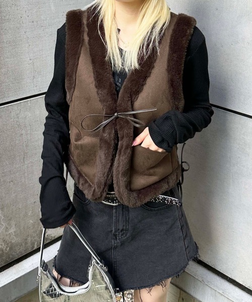 sedacle(セダクル)の「suede×fur vest(ベスト・レディース・ブラウン/グレー・FREE)」の10枚目の写真