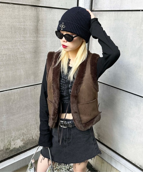sedacle(セダクル)の「suede×fur vest(ベスト・レディース・ブラウン/グレー・FREE)」の11枚目の写真