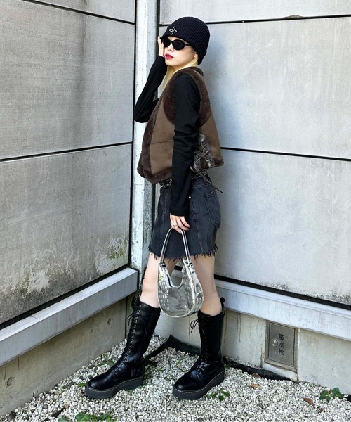 sedacle(セダクル)の「suede×fur vest(ベスト・レディース・ブラウン/グレー・FREE)」の13枚目の写真