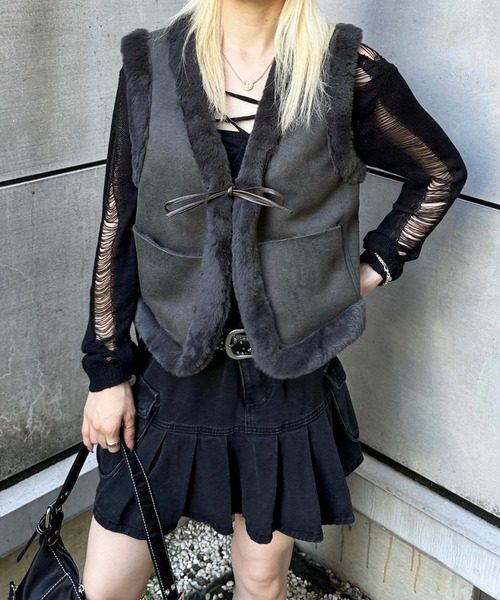 sedacle(セダクル)の「suede×fur vest(ベスト・レディース・ブラウン/グレー・FREE)」の20枚目の写真