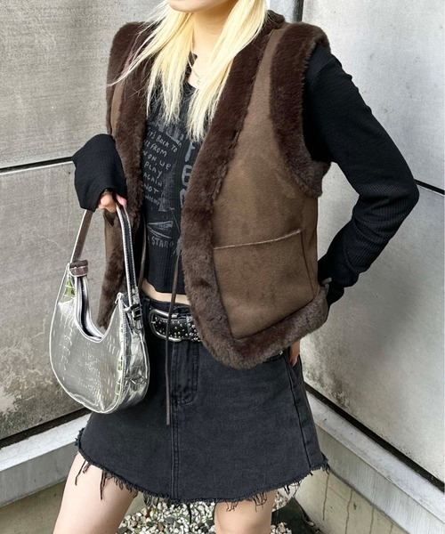 sedacle(セダクル)の「suede×fur vest(ベスト・レディース・ブラウン/グレー・FREE)」の22枚目の写真