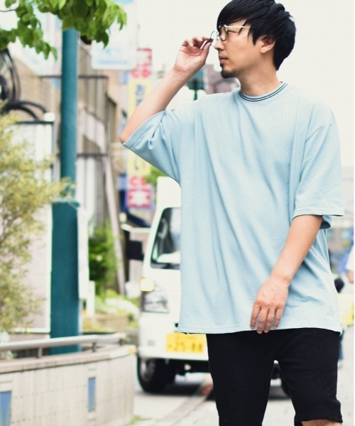 Bling Leads(ブリングリーズ)の「【Bling Leads】鹿の子ライン入り刺繍クルーTシャツ(Tシャツ/カットソー・メンズ・ピンク/チャコールグレー/サックスブルー/ネイビー/ホワイト/ワイン・LARGE/MEDIUM)」の9枚目の写真