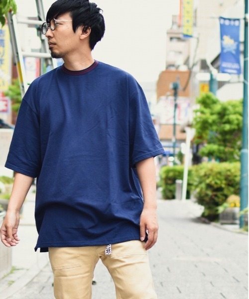 Bling Leads(ブリングリーズ)の「【Bling Leads】鹿の子ライン入り刺繍クルーTシャツ(Tシャツ/カットソー・メンズ・ピンク/チャコールグレー/サックスブルー/ネイビー/ホワイト/ワイン・LARGE/MEDIUM)」の8枚目の写真