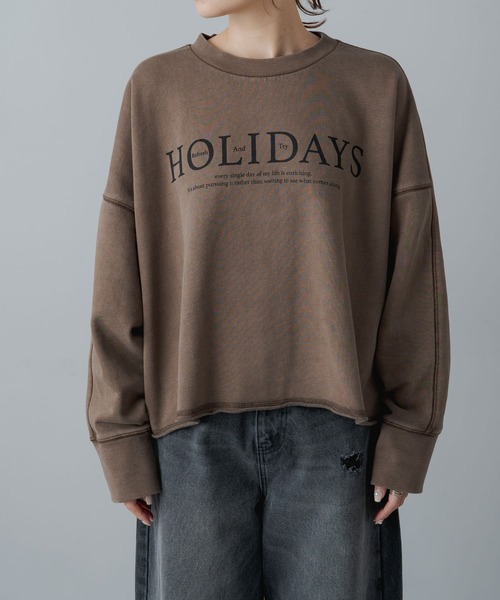 PUAL CE CIN(ピュアルセシン)の「クロップド丈ロゴプリントスウェットプルオーバー(スウェット・レディース・ネイビー/ブラウン・FREE)」の9枚目の写真