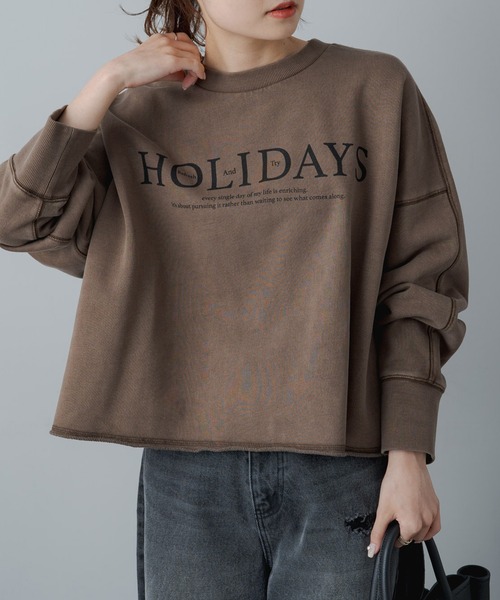 PUAL CE CIN(ピュアルセシン)の「クロップド丈ロゴプリントスウェットプルオーバー(スウェット・レディース・ネイビー/ブラウン・FREE)」の17枚目の写真