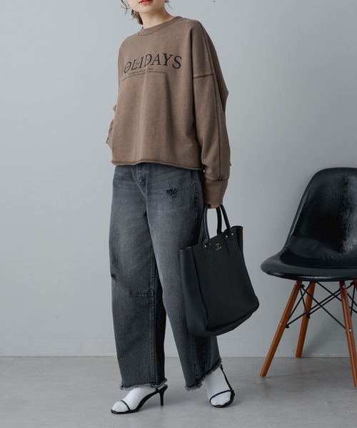 PUAL CE CIN(ピュアルセシン)の「クロップド丈ロゴプリントスウェットプルオーバー(スウェット・レディース・ネイビー/ブラウン・FREE)」の19枚目の写真