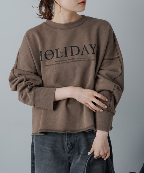 PUAL CE CIN(ピュアルセシン)の「クロップド丈ロゴプリントスウェットプルオーバー(スウェット・レディース・ネイビー/ブラウン・FREE)」の16枚目の写真