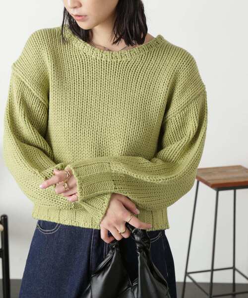 FREE'S MART(フリーズマート)の「◆バックオープンローゲージニット(ニット/セーター・レディース・レッド/グリーン/オフホワイト・FREE)」の2枚目の写真