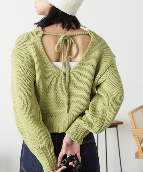 FREE'S MART(フリーズマート)の「◆バックオープンローゲージニット(ニット/セーター・レディース・レッド/グリーン/オフホワイト・FREE)」の13枚目の写真