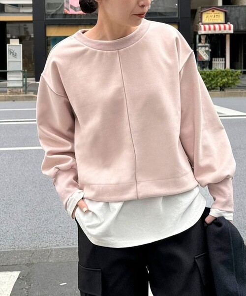 fredy emue（フレディエミュ）の「ダンボールスエード配色メロープルオーバー（Tシャツ/カットソー・レディース・ライトグレー/チャコールグレー/ベージュ/サックスブルー/ブラウン/ベビーピンク・38）」の2枚目の写真