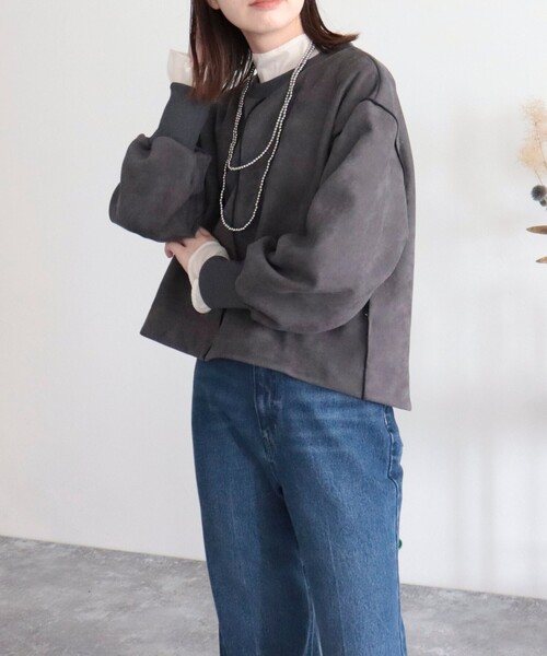 fredy emue（フレディエミュ）の「ダンボールスエード配色メロープルオーバー（Tシャツ/カットソー・レディース・ライトグレー/チャコールグレー/ベージュ/サックスブルー/ブラウン/ベビーピンク・38）」の16枚目の写真