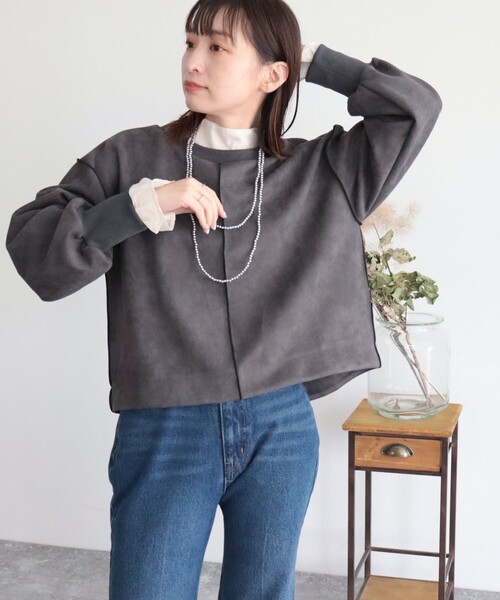 fredy emue（フレディエミュ）の「ダンボールスエード配色メロープルオーバー（Tシャツ/カットソー・レディース・ライトグレー/チャコールグレー/ベージュ/サックスブルー/ブラウン/ベビーピンク・38）」の17枚目の写真