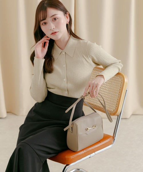 HEYUMM（ヘユム）の「ラメニットコンパクトカーディガン（カーディガン/ボレロ・レディース・グリーン/ベージュ/グレー・ONE）」の7枚目の写真