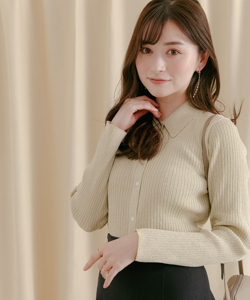 HEYUMM（ヘユム）の「ラメニットコンパクトカーディガン（カーディガン/ボレロ・レディース・グリーン/ベージュ/グレー・ONE）」の12枚目の写真