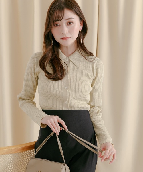 HEYUMM（ヘユム）の「ラメニットコンパクトカーディガン（カーディガン/ボレロ・レディース・グリーン/ベージュ/グレー・ONE）」の13枚目の写真