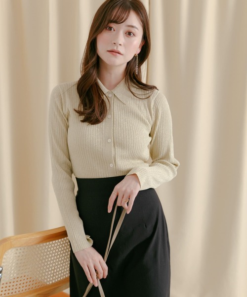 HEYUMM（ヘユム）の「ラメニットコンパクトカーディガン（カーディガン/ボレロ・レディース・グリーン/ベージュ/グレー・ONE）」の14枚目の写真