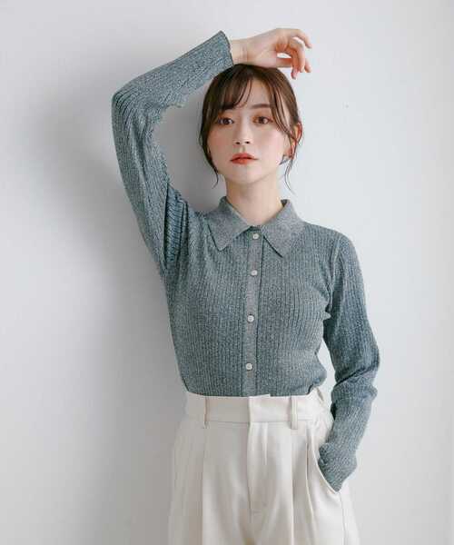 HEYUMM（ヘユム）の「ラメニットコンパクトカーディガン（カーディガン/ボレロ・レディース・グリーン/ベージュ/グレー・ONE）」の19枚目の写真