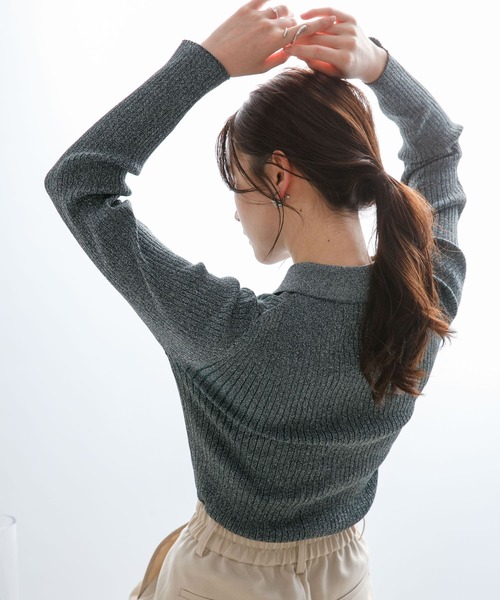 HEYUMM（ヘユム）の「ラメニットコンパクトカーディガン（カーディガン/ボレロ・レディース・グリーン/ベージュ/グレー・ONE）」の22枚目の写真