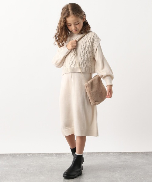 GLOBAL WORK(グローバルワーク)の「2セットケーブルニットワンピース/907730(ワンピース・キッズ・アイボリー/モカ・160cm/150cm/110cm/130cm/120cm/100cm/140cm)」の5枚目の写真