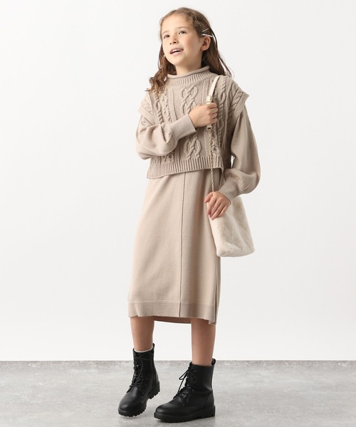 GLOBAL WORK(グローバルワーク)の「2セットケーブルニットワンピース/907730(ワンピース・キッズ・アイボリー/モカ・160cm/150cm/110cm/130cm/120cm/100cm/140cm)」の7枚目の写真