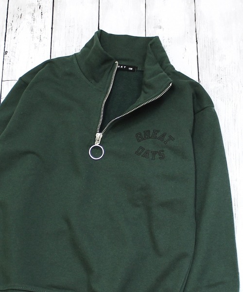 ZI-ON（ジーオン）の「裏起毛 ハーフジップ オーバーサイズ トレーナー（スウェット・キッズ・グリーン系その他/ネイビー/サックスブルー/ブラック/グレー系その他/杢グレー/ブラック系その他/グリーン・120cm/130cm/140cm/150cm/160cm/110cm）」の15枚目の写真