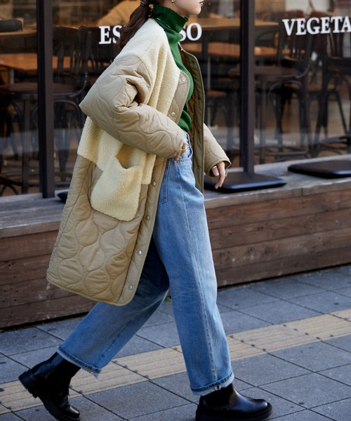 etoll.（エトル）の「ノーカラーボア切替キルトコート（ノーカラーコート・レディース・ベージュ/ブラック/カーキ/アイボリー・M/L）」の12枚目の写真