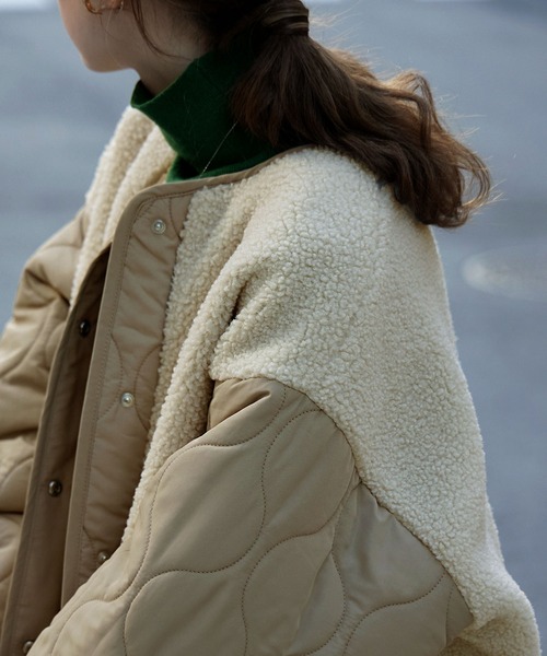 etoll.（エトル）の「ノーカラーボア切替キルトコート（ノーカラーコート・レディース・ベージュ/ブラック/カーキ/アイボリー・M/L）」の13枚目の写真