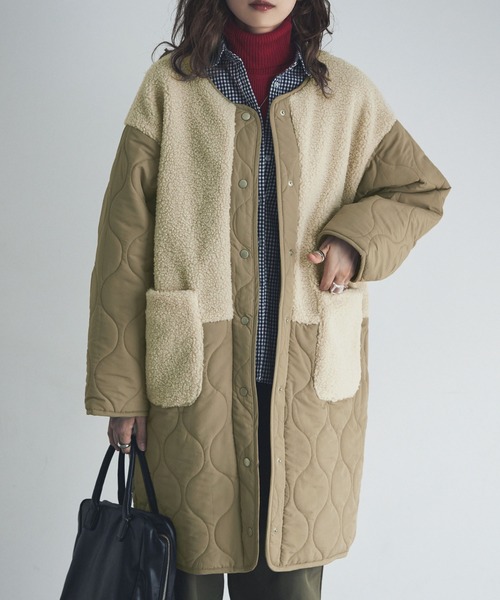 etoll.（エトル）の「ノーカラーボア切替キルトコート（ノーカラーコート・レディース・ベージュ/ブラック/カーキ/アイボリー・M/L）」の14枚目の写真