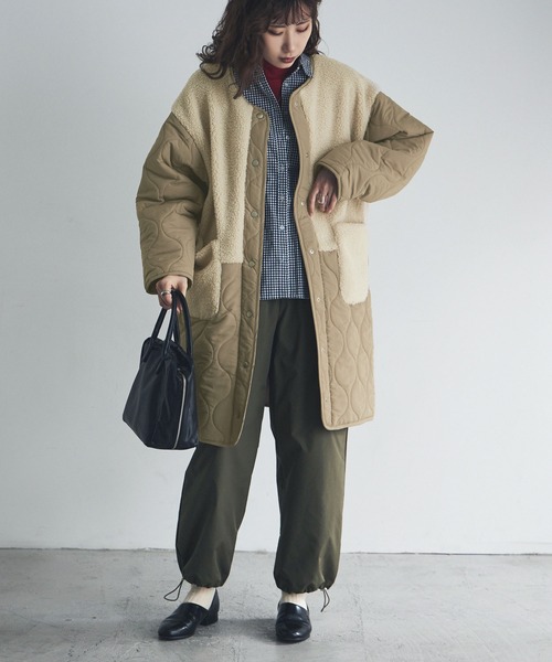 etoll.（エトル）の「ノーカラーボア切替キルトコート（ノーカラーコート・レディース・ベージュ/ブラック/カーキ/アイボリー・M/L）」の19枚目の写真