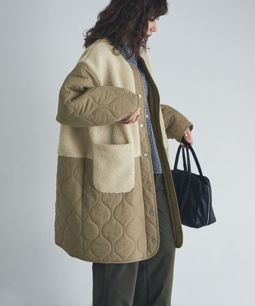 etoll.（エトル）の「ノーカラーボア切替キルトコート（ノーカラーコート・レディース・ベージュ/ブラック/カーキ/アイボリー・M/L）」の20枚目の写真