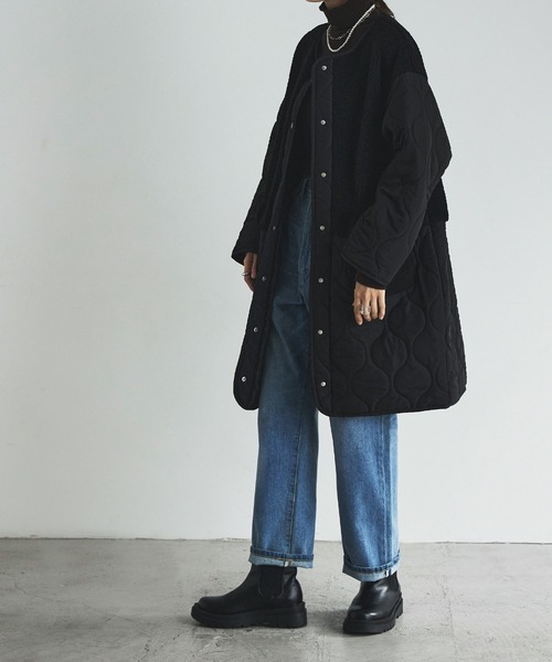 etoll.（エトル）の「ノーカラーボア切替キルトコート（ノーカラーコート・レディース・ベージュ/ブラック/カーキ/アイボリー・M/L）」の8枚目の写真