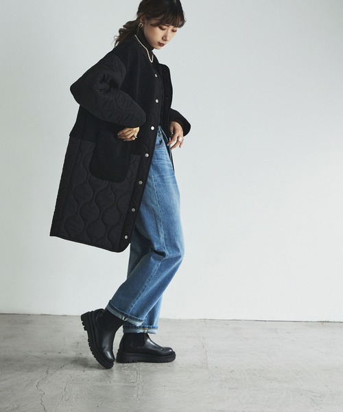 etoll.（エトル）の「ノーカラーボア切替キルトコート（ノーカラーコート・レディース・ベージュ/ブラック/カーキ/アイボリー・M/L）」の10枚目の写真