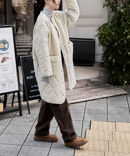 etoll.（エトル）の「ノーカラーボア切替キルトコート（ノーカラー