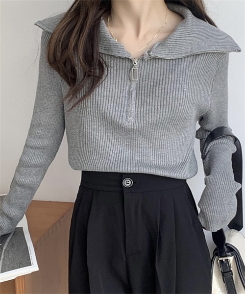 FREE STYLISTS(フリー スタイリスト)の「ハーフジップニットプルオーバー(ニット/セーター・レディース・ブラック/ブルー/ホワイト/グレー・FREE)」の3枚目の写真