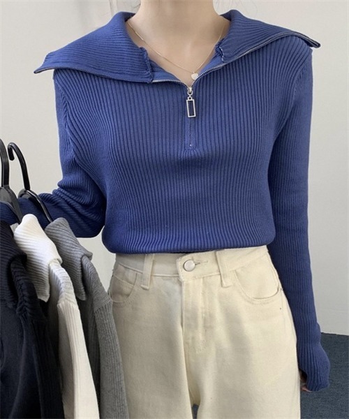FREE STYLISTS(フリー スタイリスト)の「ハーフジップニットプルオーバー(ニット/セーター・レディース・ブラック/ブルー/ホワイト/グレー・FREE)」の4枚目の写真