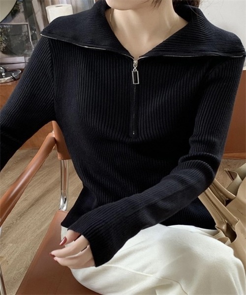 FREE STYLISTS(フリー スタイリスト)の「ハーフジップニットプルオーバー(ニット/セーター・レディース・ブラック/ブルー/ホワイト/グレー・FREE)」の21枚目の写真