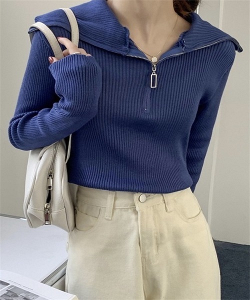 FREE STYLISTS(フリー スタイリスト)の「ハーフジップニットプルオーバー(ニット/セーター・レディース・ブラック/ブルー/ホワイト/グレー・FREE)」の15枚目の写真