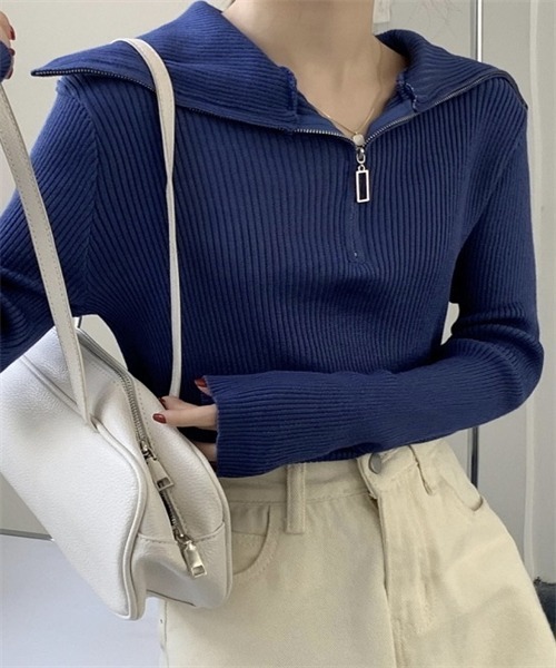 FREE STYLISTS(フリー スタイリスト)の「ハーフジップニットプルオーバー(ニット/セーター・レディース・ブラック/ブルー/ホワイト/グレー・FREE)」の11枚目の写真