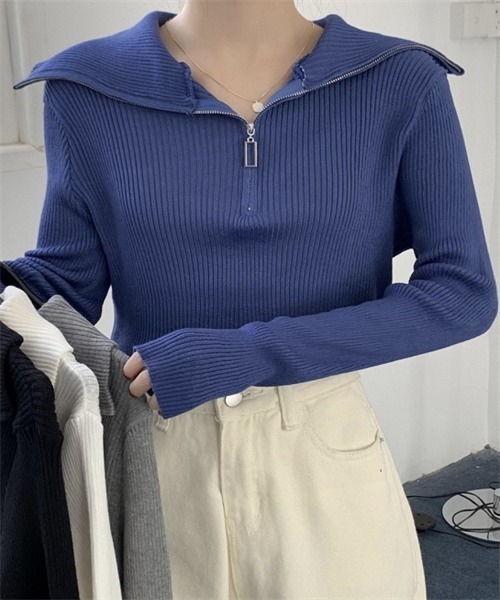 FREE STYLISTS(フリー スタイリスト)の「ハーフジップニットプルオーバー(ニット/セーター・レディース・ブラック/ブルー/ホワイト/グレー・FREE)」の14枚目の写真