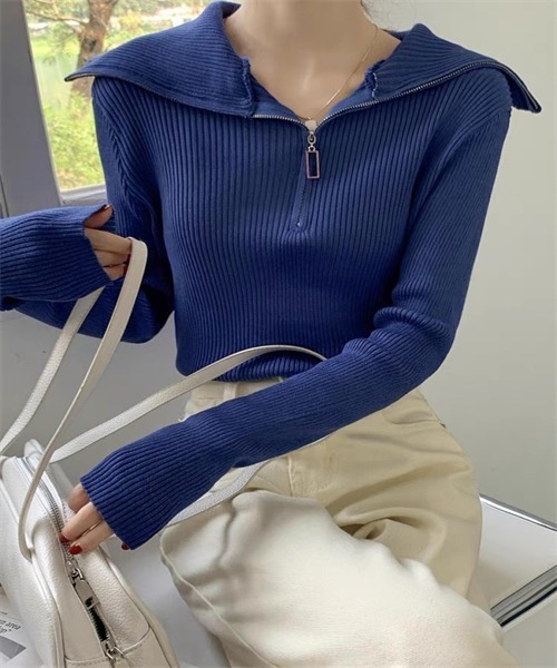 FREE STYLISTS(フリー スタイリスト)の「ハーフジップニットプルオーバー(ニット/セーター・レディース・ブラック/ブルー/ホワイト/グレー・FREE)」の13枚目の写真