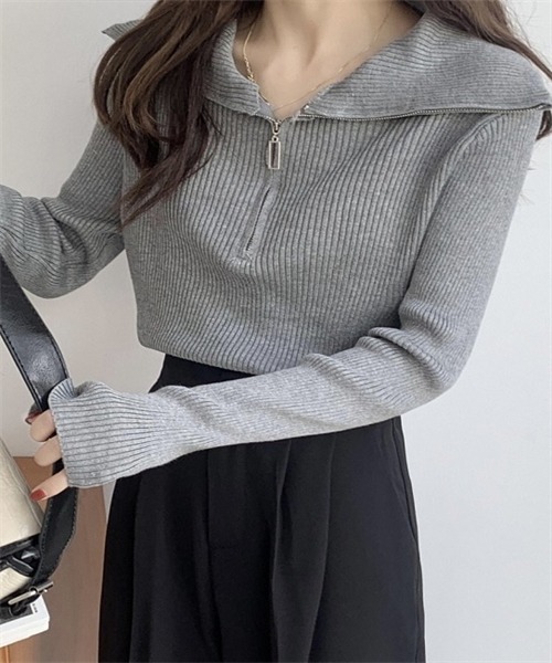 FREE STYLISTS(フリー スタイリスト)の「ハーフジップニットプルオーバー(ニット/セーター・レディース・ブラック/ブルー/ホワイト/グレー・FREE)」の17枚目の写真