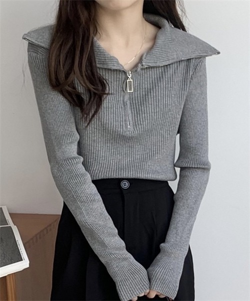 FREE STYLISTS(フリー スタイリスト)の「ハーフジップニットプルオーバー(ニット/セーター・レディース・ブラック/ブルー/ホワイト/グレー・FREE)」の19枚目の写真