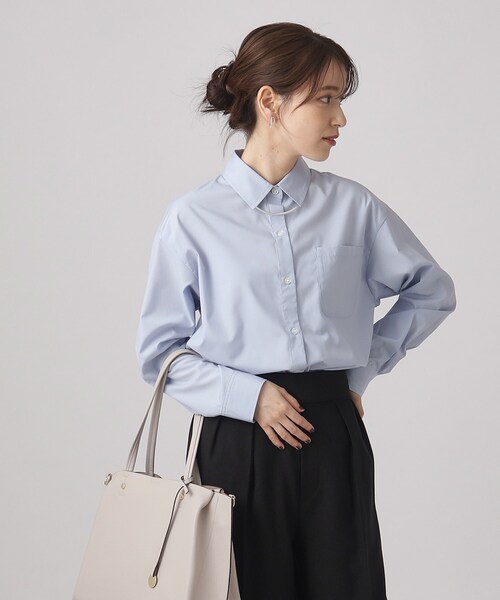 SHOO・LA・RUE（シューラルー）の「◆【洗える】オールシーズン使える ベーシック長袖シャツ（シャツ/ブラウス・レディース・ライトパープル/グリーン系3/ネイビー系2/ブルー系2/ホワイト/ライトブルー・02/03/04）」の8枚目の写真