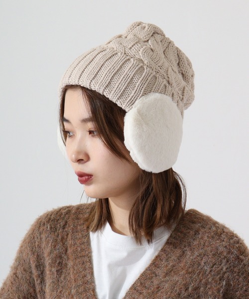 セール】TESTIFY ファー耳付きケーブルニットキャップ / Cable Fur Ear