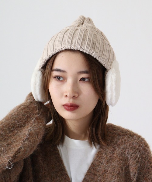 TESTIFY(テスティファイ)の「TESTIFY ファー耳付きケーブルニットキャップ / Cable Fur Ear Watch(ニットキャップ/ビーニー・レディース・モカ/グレー/ブラック/アイボリー・FREE)」の13枚目の写真