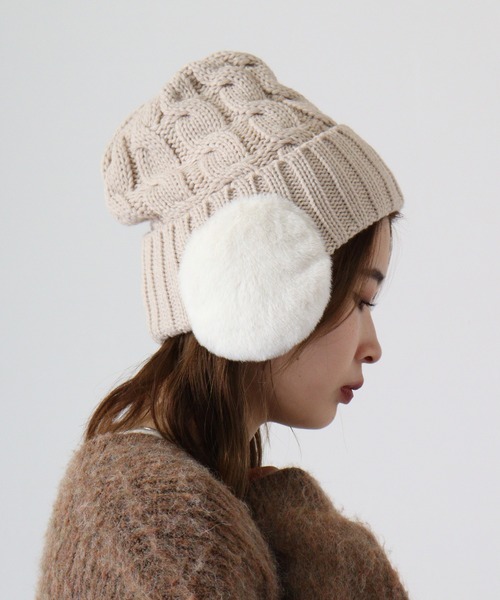 セール】TESTIFY ファー耳付きケーブルニットキャップ / Cable Fur Ear