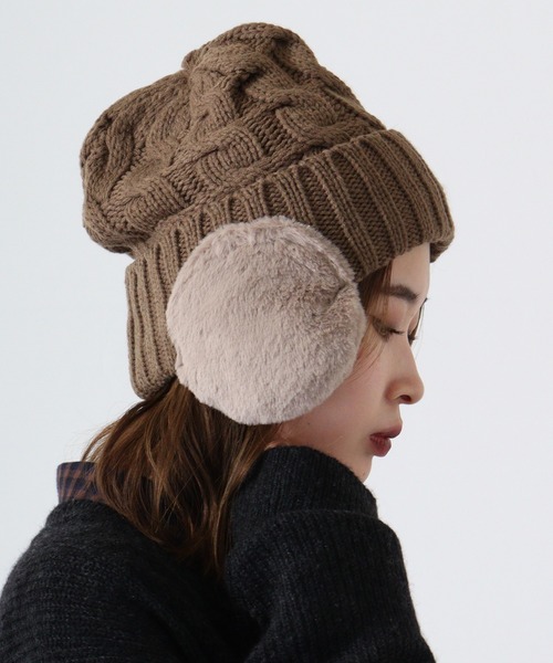セール】TESTIFY ファー耳付きケーブルニットキャップ / Cable Fur Ear