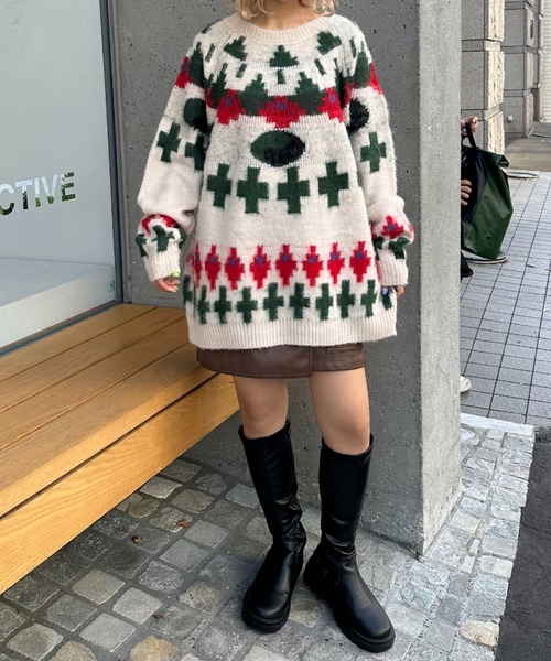 CIAOPANIC(チャオパニック)の「陰陽ノルディックローゲージジャガードニット(ニット/セーター・レディース・グレー/ブラウン/アイボリー・FREE)」の9枚目の写真