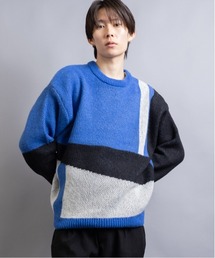 パネルスイッチ ジャガード クルーネック ニット