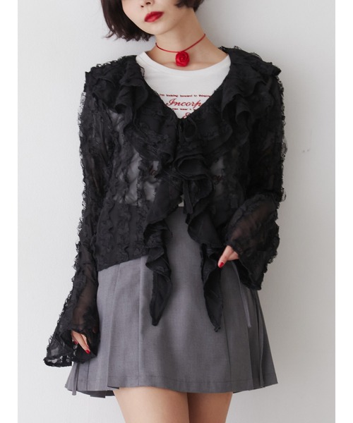 jouetie（ジュエティ）の「フロントフリルブラウス（シャツ/ブラウス・レディース・アイボリー/ブラック/ピンク・MEDIUM）」の3枚目の写真